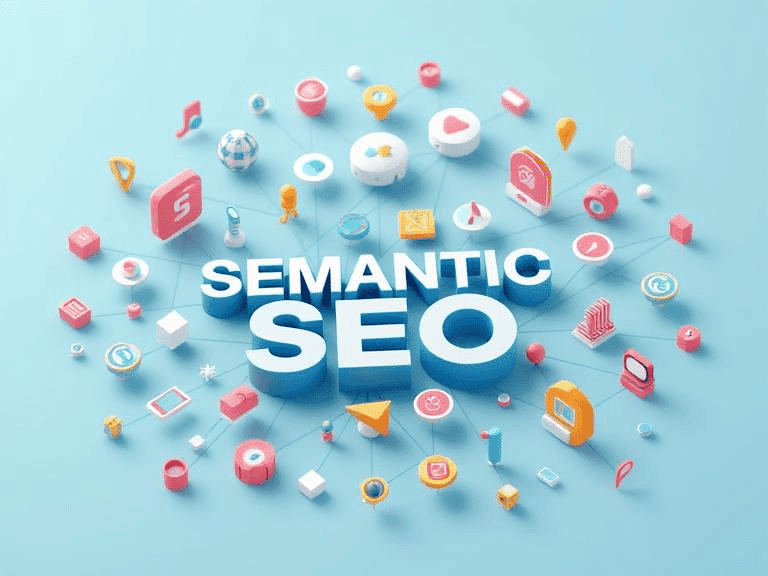 Illustration depicting Semantic SEO concepts, highlighting user intent and effective search engine techniques.