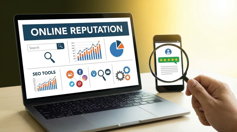 SEO reporting interface designed to monitor online reputation with SEO tools